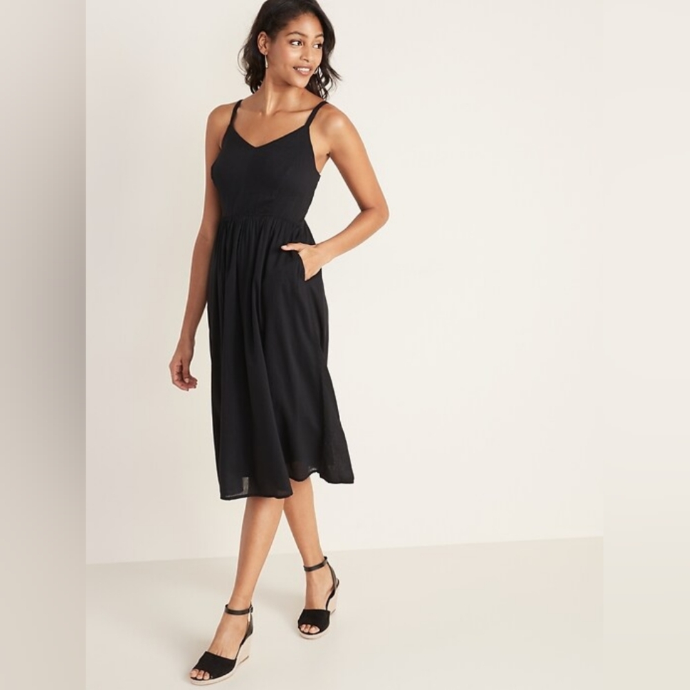 Old Navy Waist-Defined Cami Midi Dress Black - Picture 3 of 3